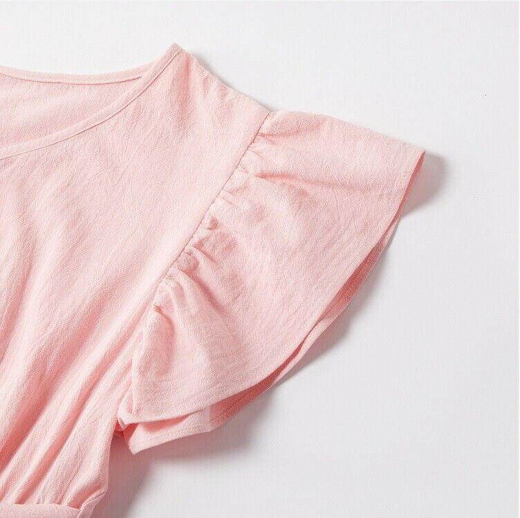 size 2/3/4/6/8/10 years new girls dress pink flutter sleeve floral cotton dress - MARIGOLD