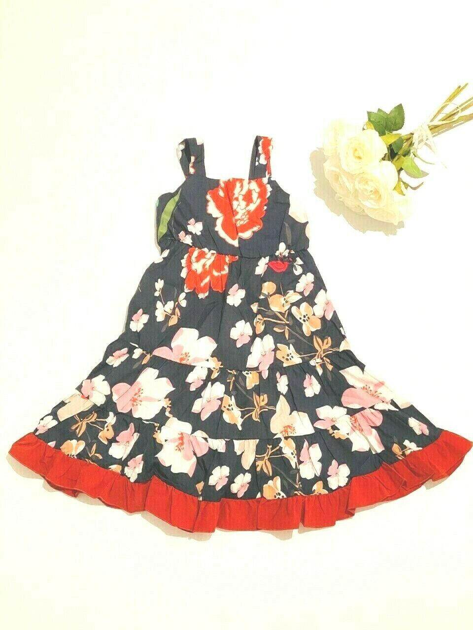 Size 2 years / 3-4 years New Girls Dress Navy Floral Red Ruffle Hem Dress - MARIGOLD