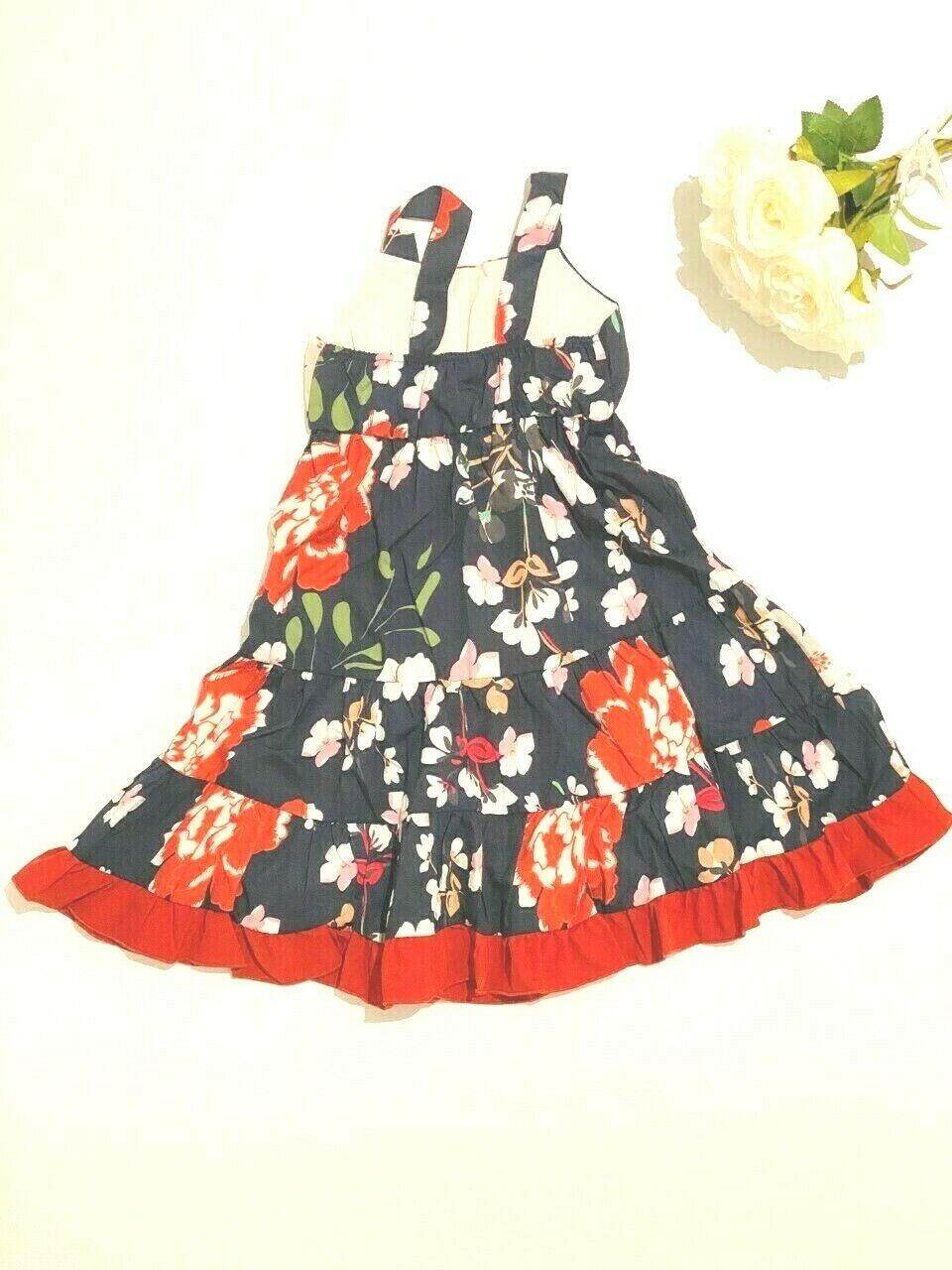 Size 2 years / 3-4 years New Girls Dress Navy Floral Red Ruffle Hem Dress - MARIGOLD