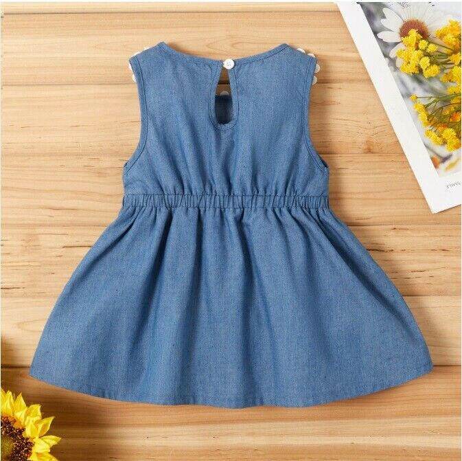 size 3-6 to 18-24 months baby dress chambray daisy applique dress - Select Size - MARIGOLD