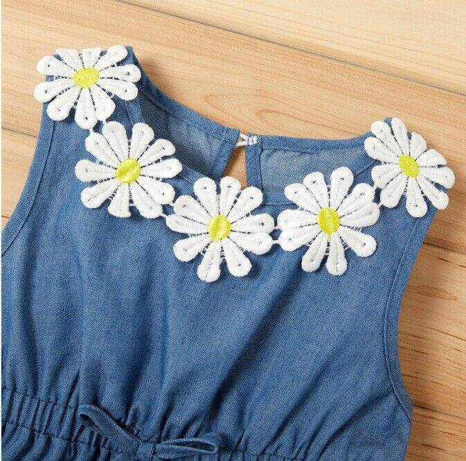 size 3-6 to 18-24 months baby dress chambray daisy applique dress - Select Size - MARIGOLD