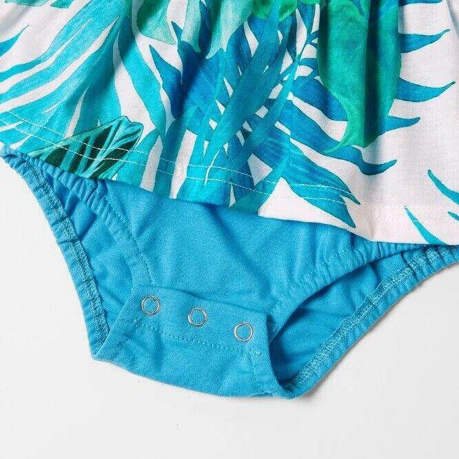 Size 3-6m/6-9m/9-12m/12-18m new turquoise blue palm and bird baby dress - MARIGOLD
