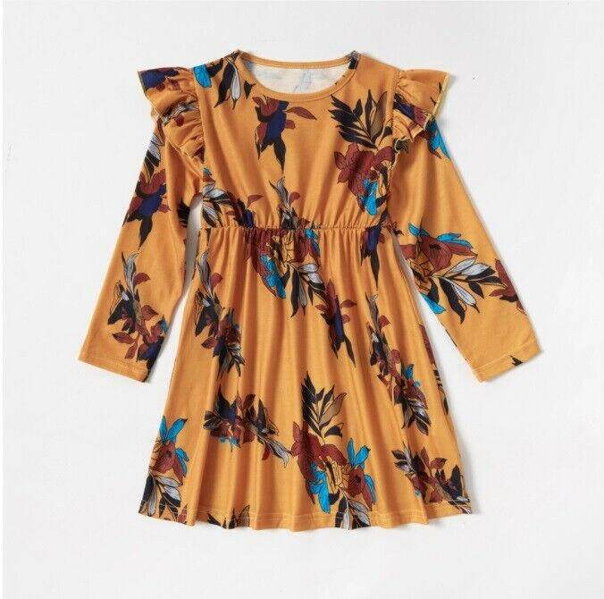Amber Floral Longsleeve Girls Dress - MARIGOLD
