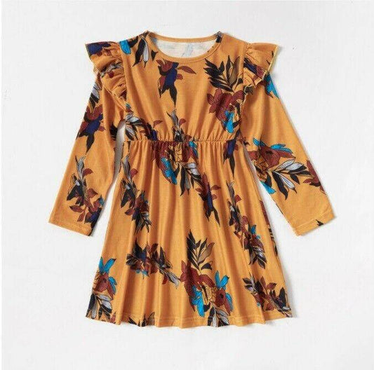 Amber Floral Longsleeve Girls Dress - MARIGOLD