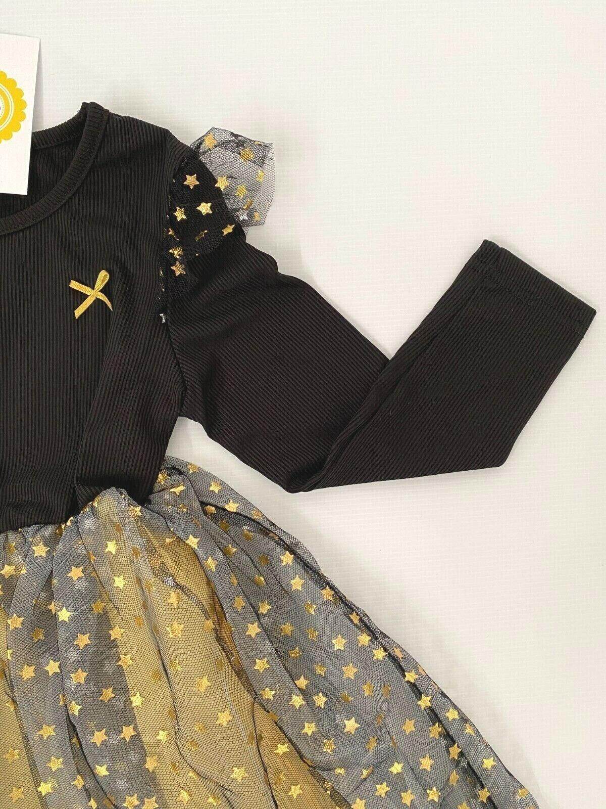 Ebony Black Gold Star Sprinkles Tulle Dress - Size 5-6 Years - MARIGOLD