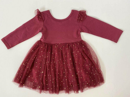 Girls dress burgundy gold stars and moon tulle girls dress - MARIGOLD