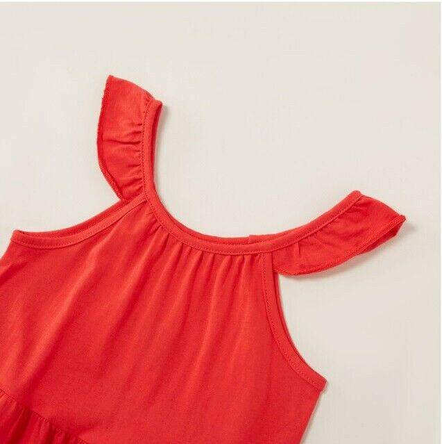 Girls Dress New Flutter Sleeve Tiered Red Girls Dress - MARIGOLD