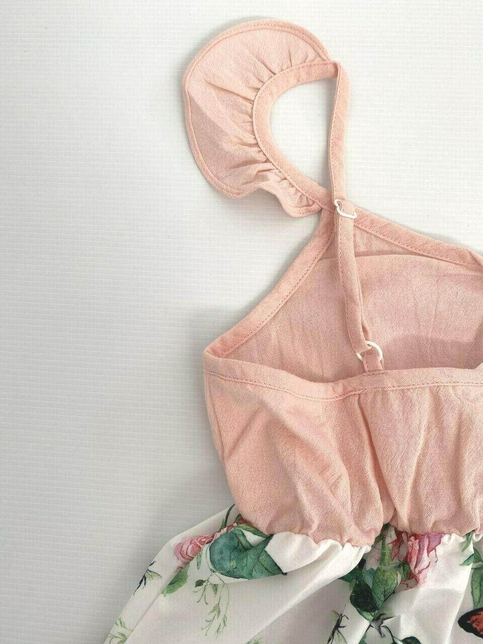 Girls Dress Pink Floral Butterfly Flutter Sleeve Dress (Size 4-5 Years) - MARIGOLD