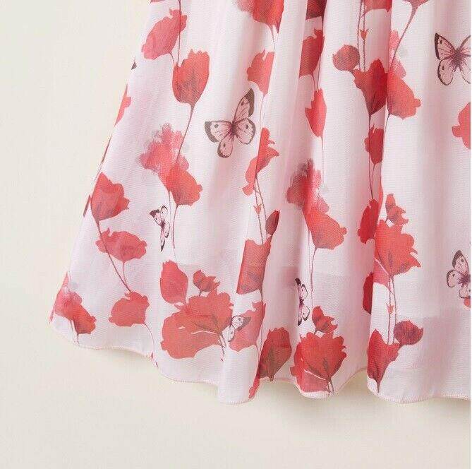 Girls Dress - Pink Red Floral Butterfly Print Cold Shoulder Dress - MARIGOLD