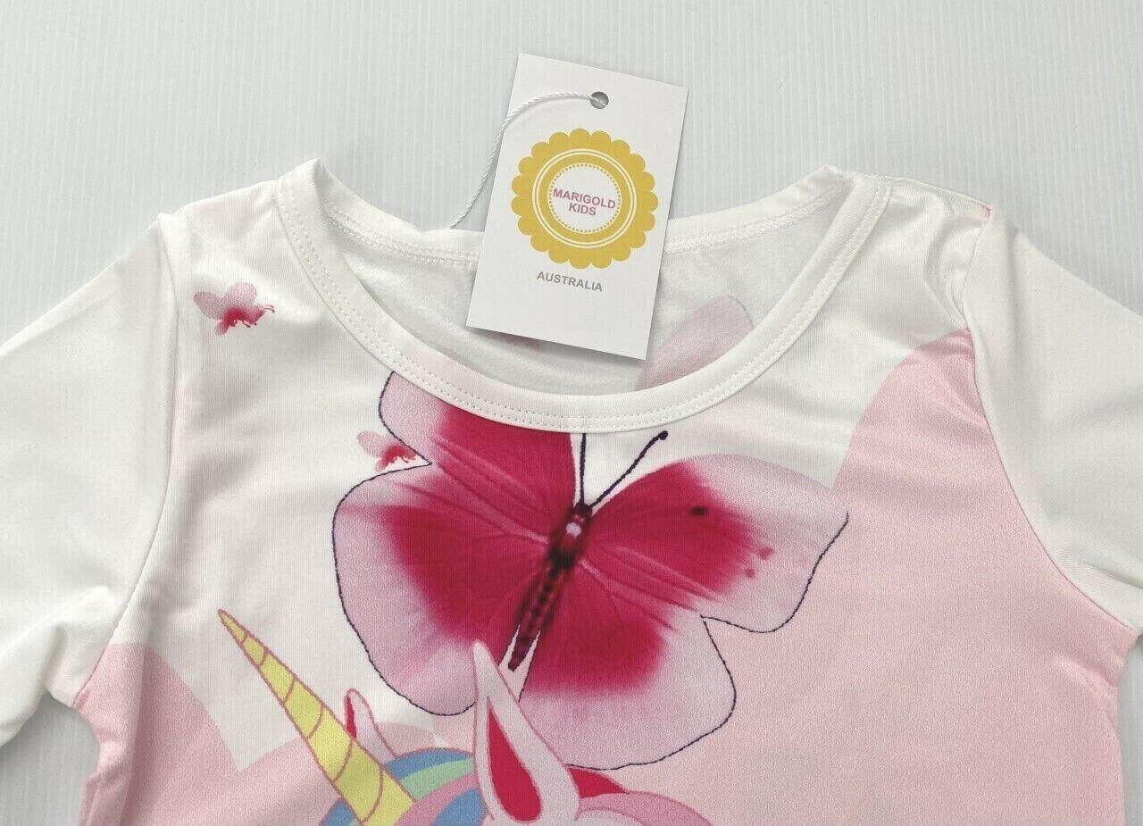 girls dress size 18-24m/3y/4y/5y pink unicorn and butterfly long sleeve dress - MARIGOLD