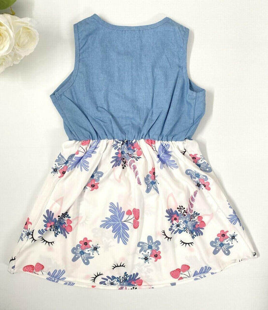 Girls dress strawberry unicorn blue chambray dress - MARIGOLD