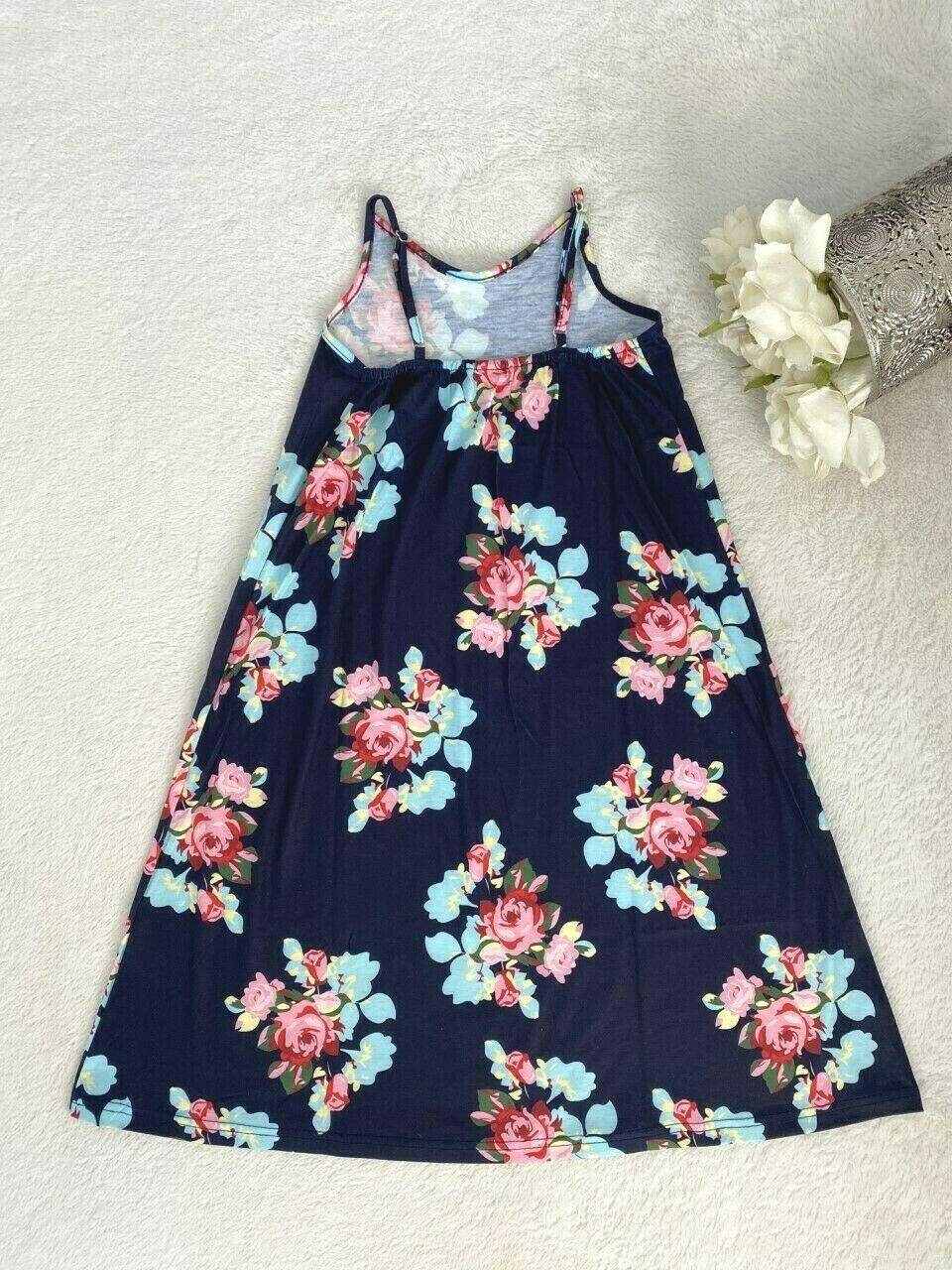 Girls Pink Floral Print Navy Blue Dress & Bow Headband Set - MARIGOLD