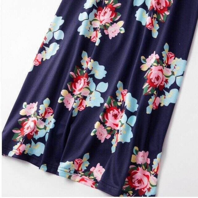 Girls Pink Floral Print Navy Blue Dress & Bow Headband Set - MARIGOLD