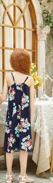 Girls Pink Floral Print Navy Blue Dress & Bow Headband Set - MARIGOLD
