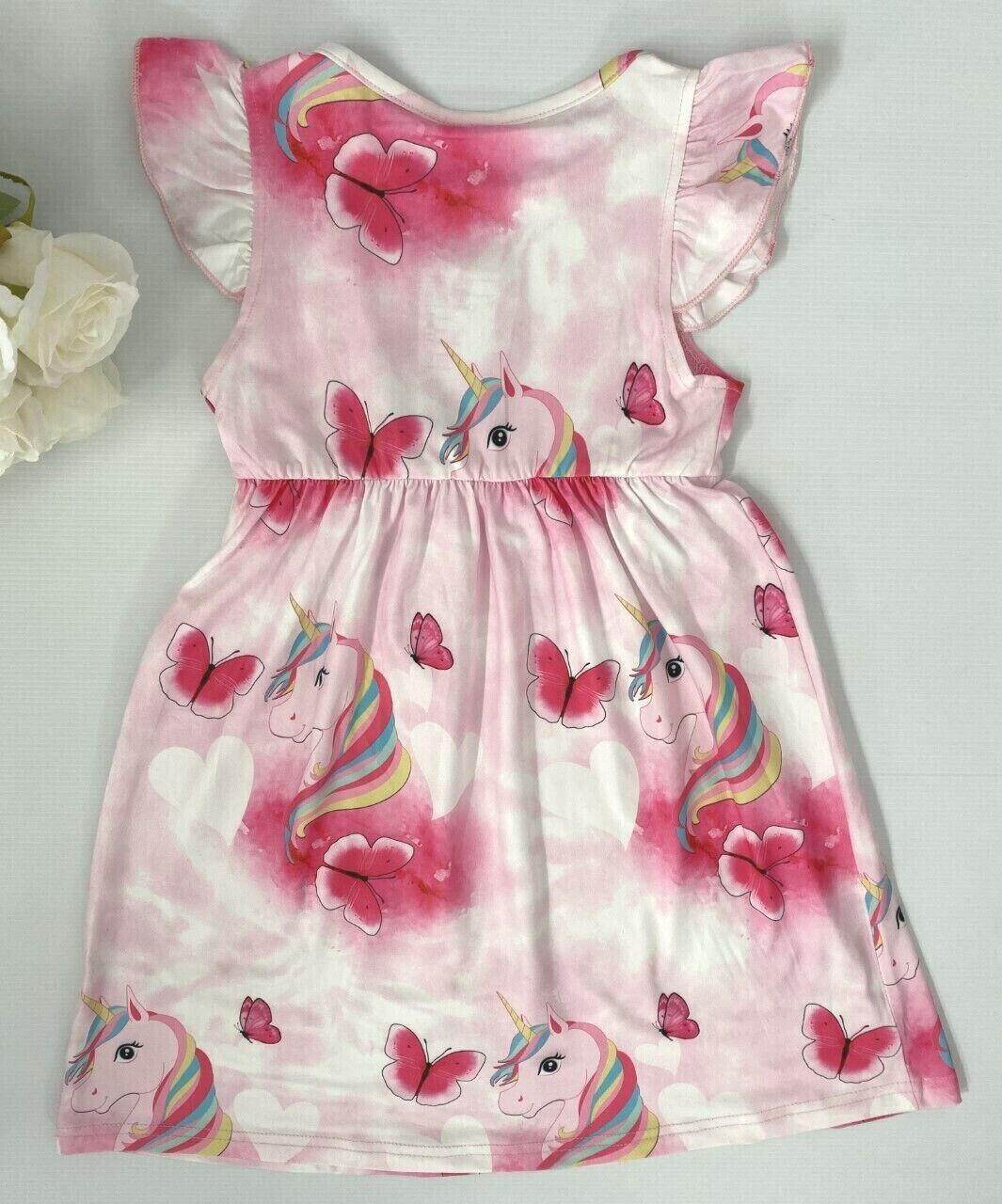 Pink unicorn butterfly flutter sleeve dress - MARIGOLD