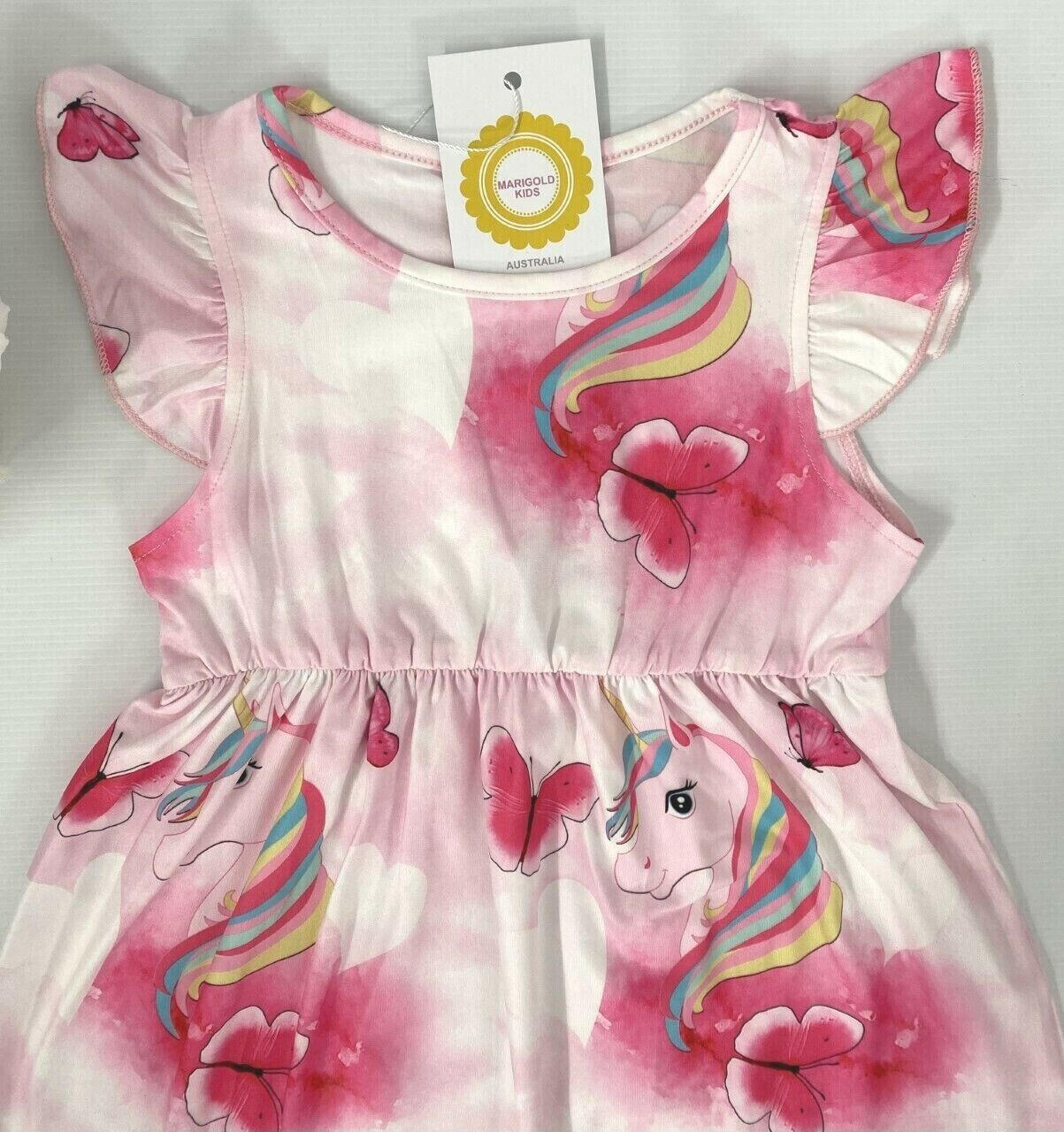 Pink unicorn butterfly flutter sleeve dress - MARIGOLD