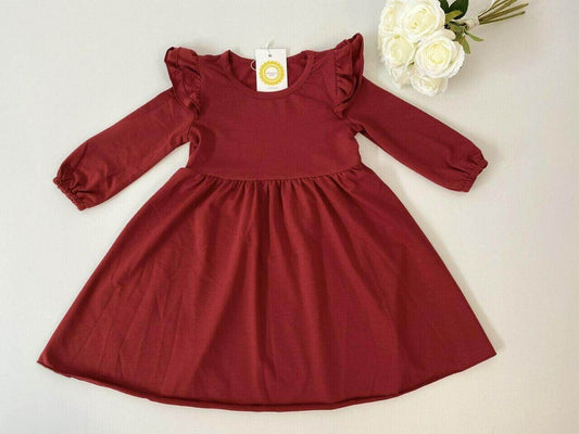 size 18-24m to 4-5 years new girls dress burgundy red long sleeve girls dress - MARIGOLD