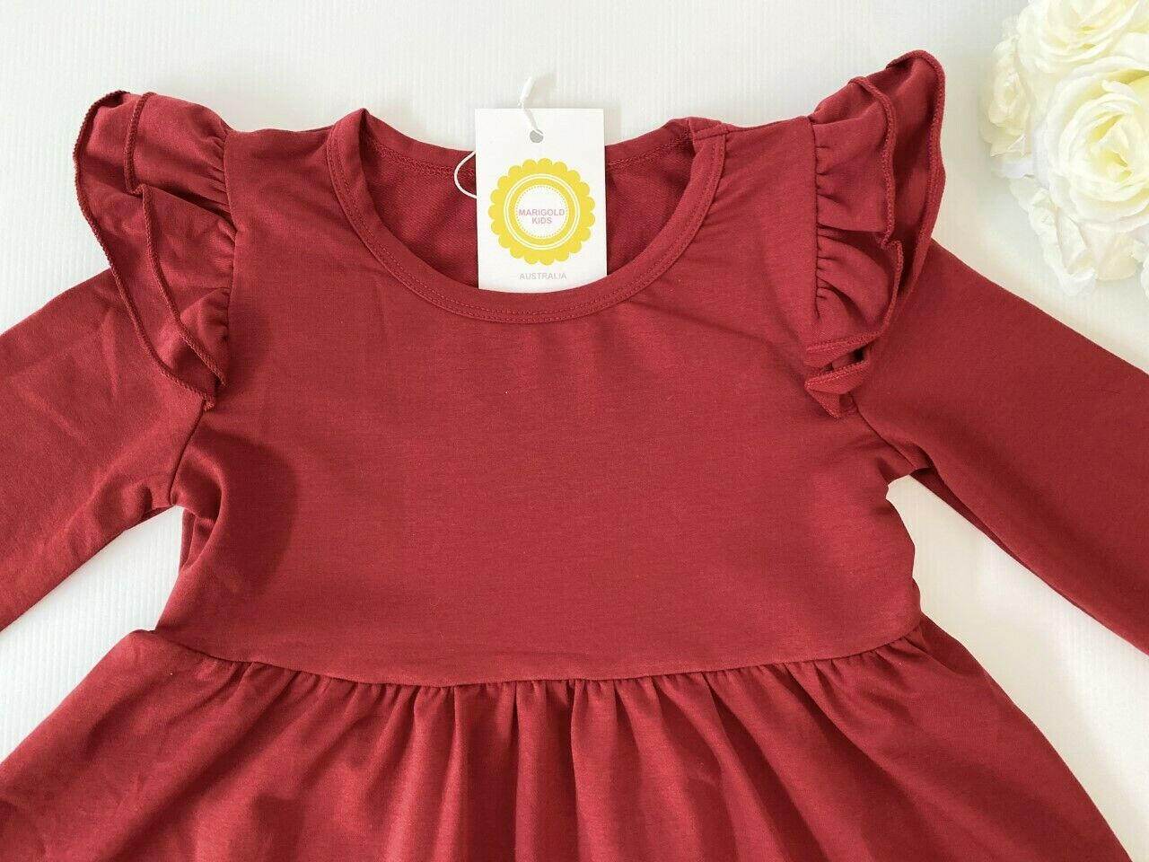 size 18-24m to 4-5 years new girls dress burgundy red long sleeve girls dress - MARIGOLD