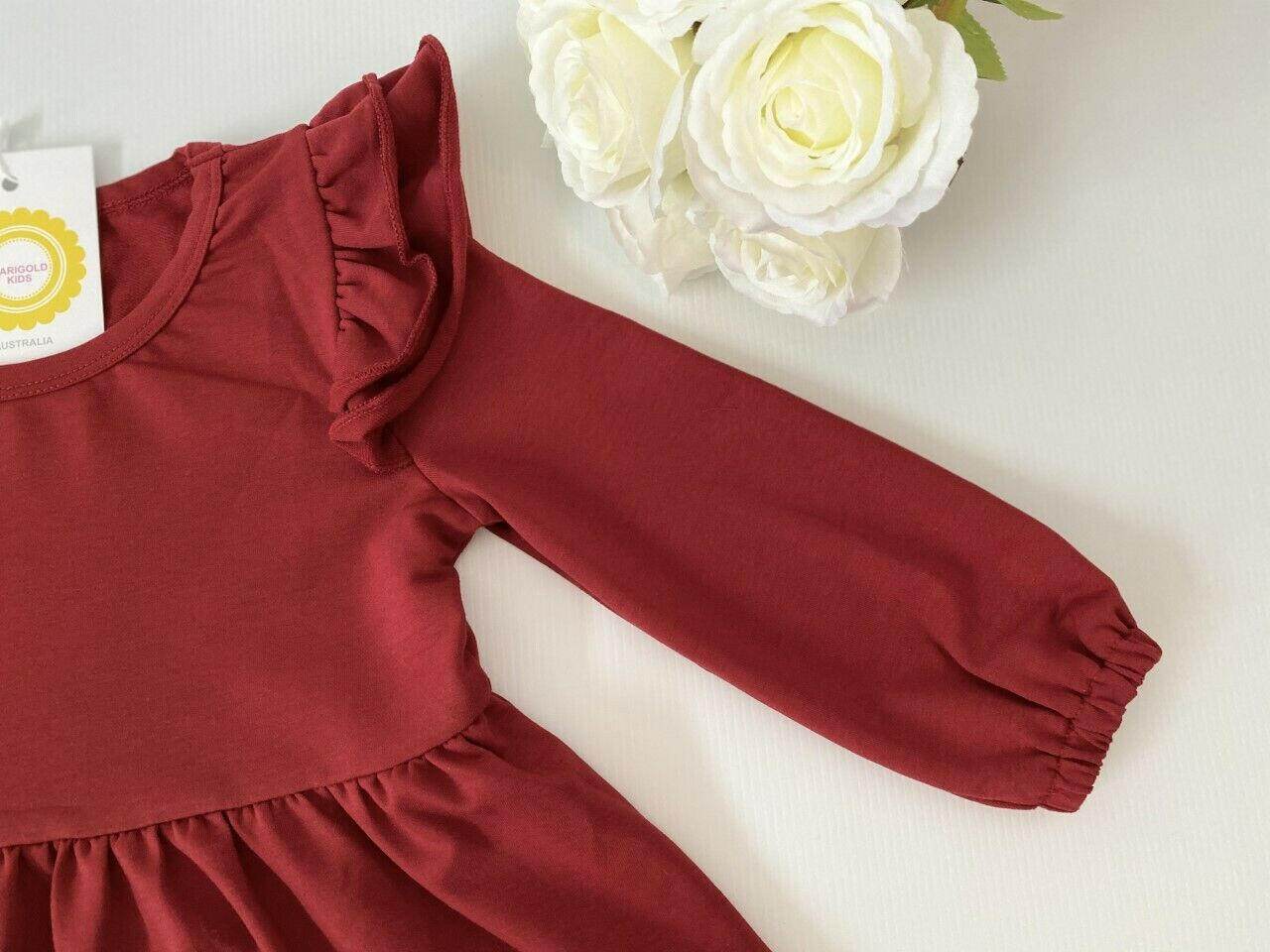 size 18-24m to 4-5 years new girls dress burgundy red long sleeve girls dress - MARIGOLD