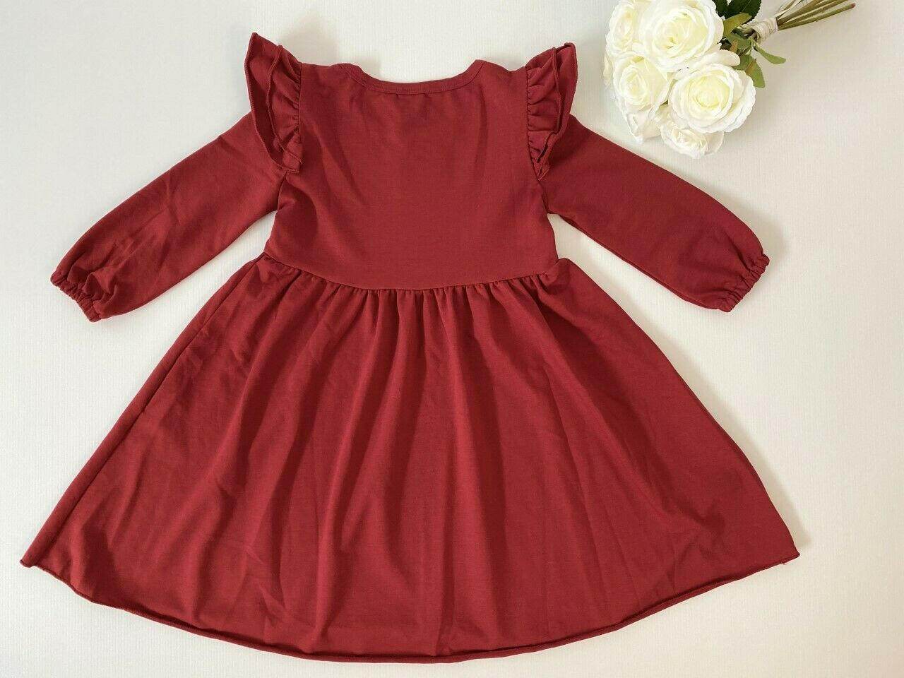 size 18-24m to 4-5 years new girls dress burgundy red long sleeve girls dress - MARIGOLD