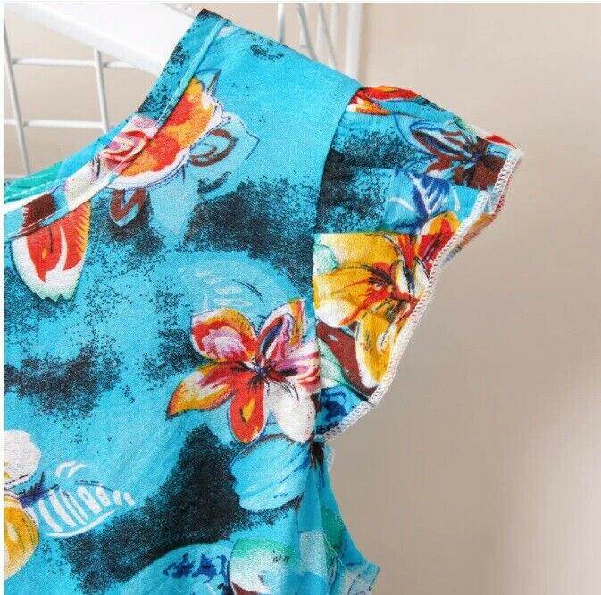 size 4/5/6/7/8/9/10/11 years new girls dress acqua blue tropical floral dress - MARIGOLD