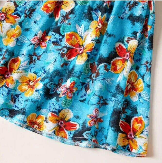 size 4/5/6/7/8/9/10/11 years new girls dress acqua blue tropical floral dress - MARIGOLD