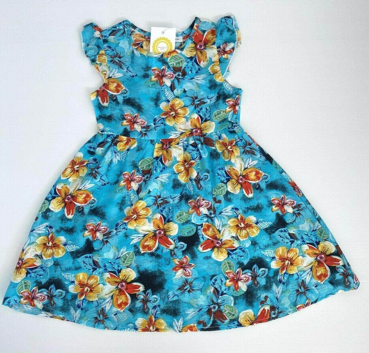 size 4/5/6/7/8/9/10/11 years new girls dress acqua blue tropical floral dress - MARIGOLD