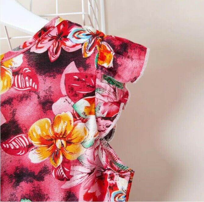size 4/5/7/8/9/10/11 years new pink tropical floral flutter sleeve girls dress - MARIGOLD