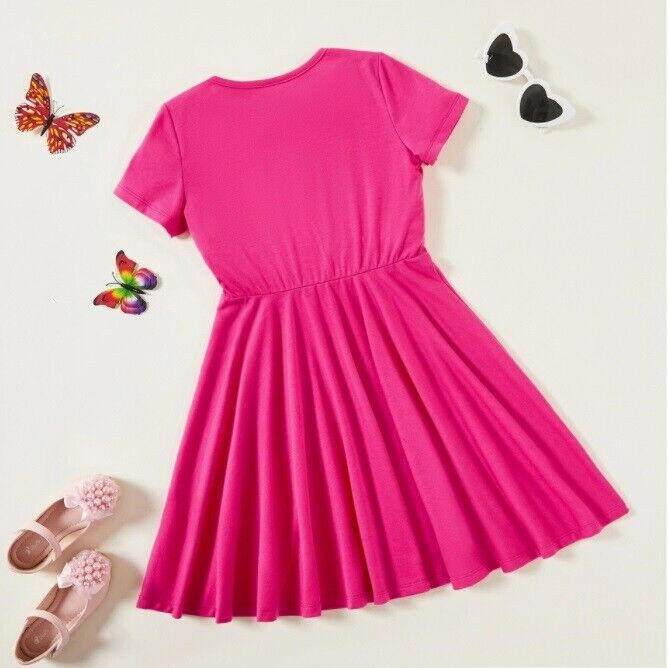 size 4-5 years new girls dress hot pink butterfly short sleeve dress -1 Left ! - MARIGOLD