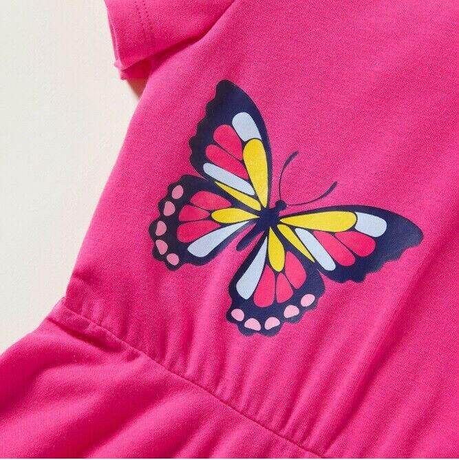 size 4-5 years new girls dress hot pink butterfly short sleeve dress -1 Left ! - MARIGOLD
