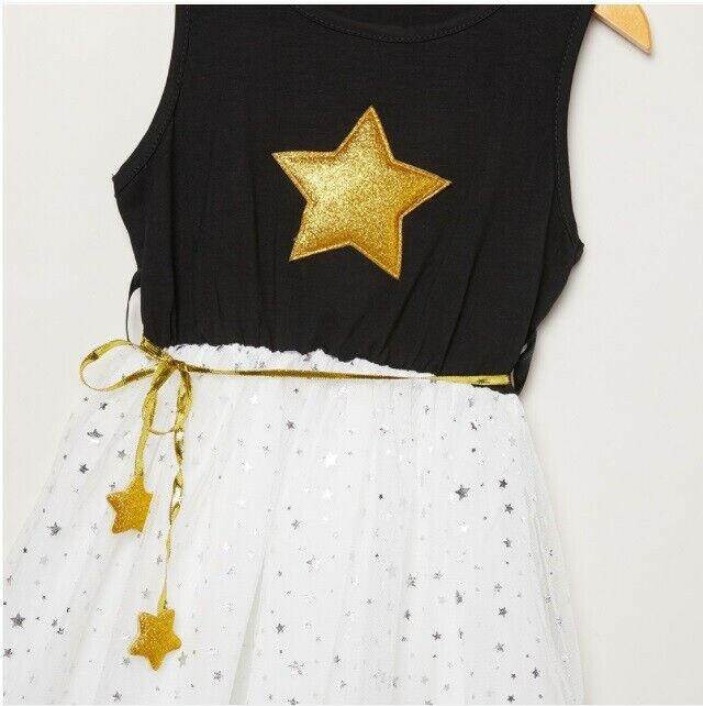 Size 4-5y to 8-9y New Girls Dress Gold Sparkle Star Black Tulle Girls Dress - MARIGOLD