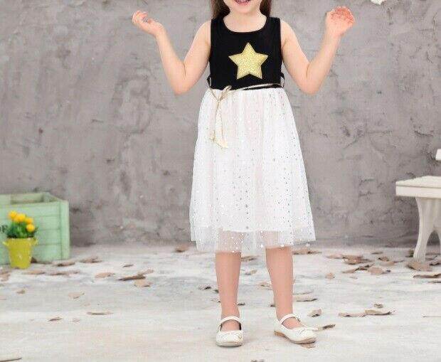 Size 4-5y to 8-9y New Girls Dress Gold Sparkle Star Black Tulle Girls Dress - MARIGOLD