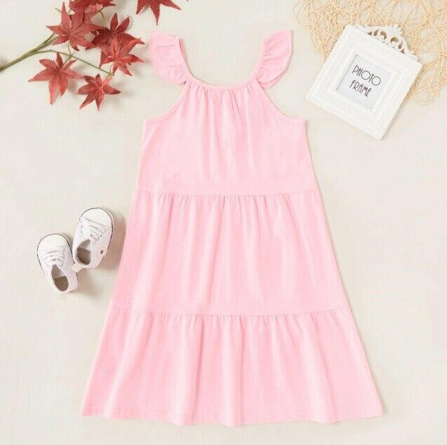 size 4 years / 7 years girls dress pink flutter sleeve tiered dress-select size - MARIGOLD