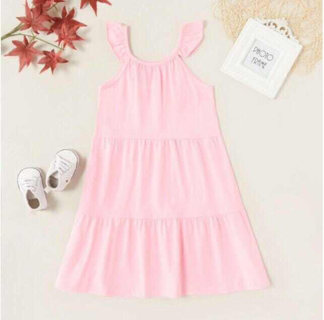 size 4 years / 7 years girls dress pink flutter sleeve tiered dress-select size - MARIGOLD