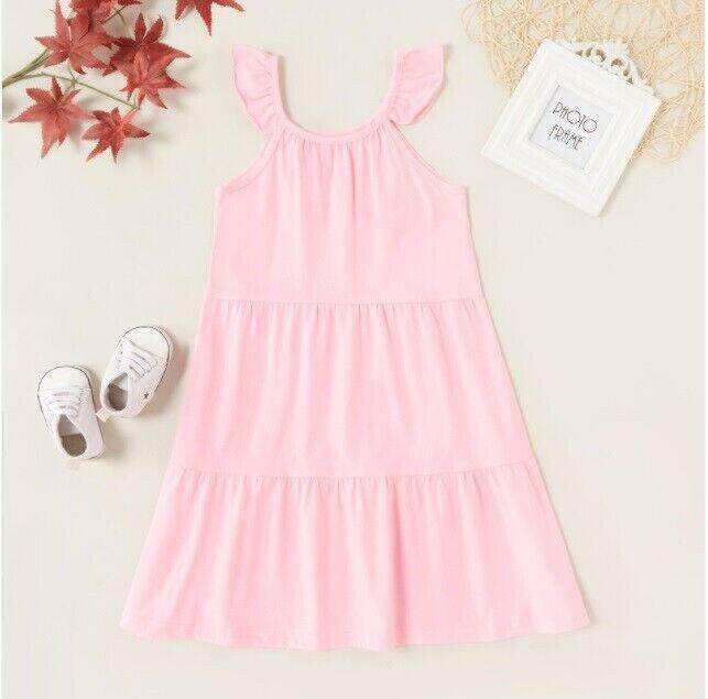 size 4 years / 7 years girls dress pink flutter sleeve tiered dress-select size - MARIGOLD
