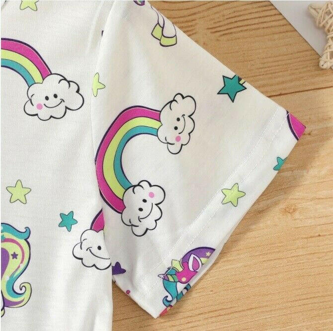 Unicorn and Rainbow Print Girls Dress – White - MARIGOLD