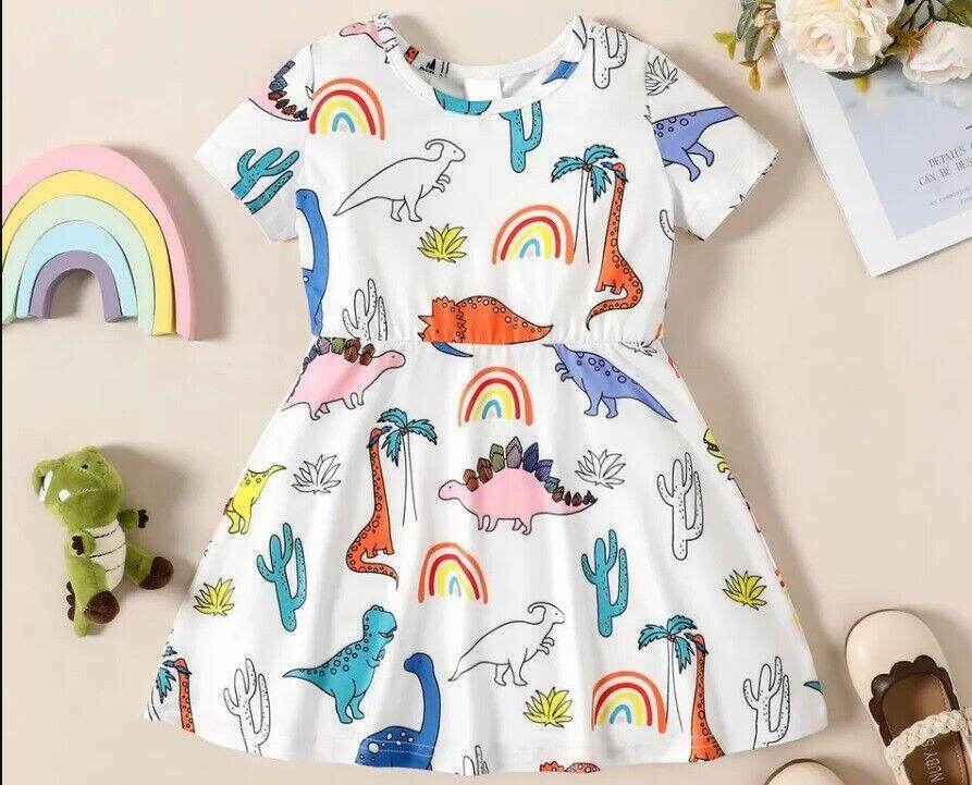 Girls Dress- Girls' Dinosaur Print Dress - MARIGOLD