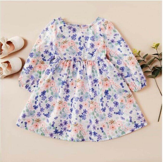 Girls dress new purple flowers and floral long sleeve dress - MARIGOLD