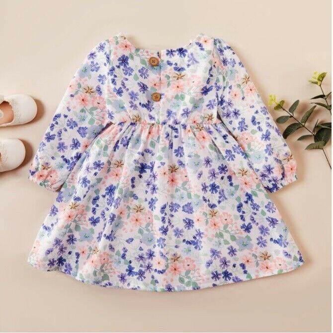 Girls dress new purple flowers and floral long sleeve dress - MARIGOLD