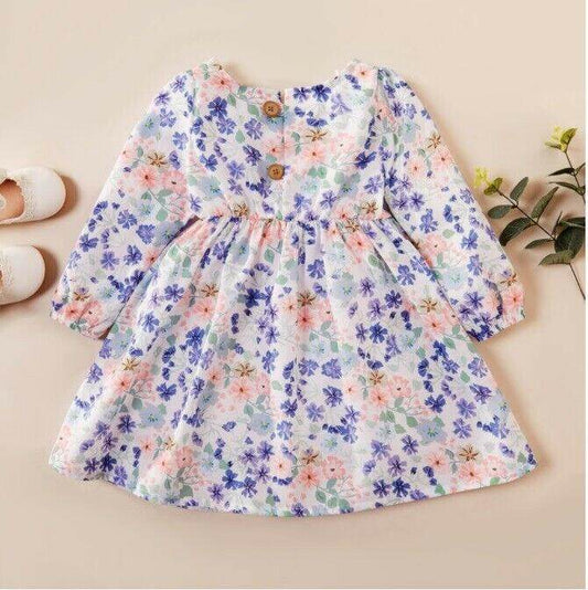 Girls dress new purple flowers and floral long sleeve dress - MARIGOLD
