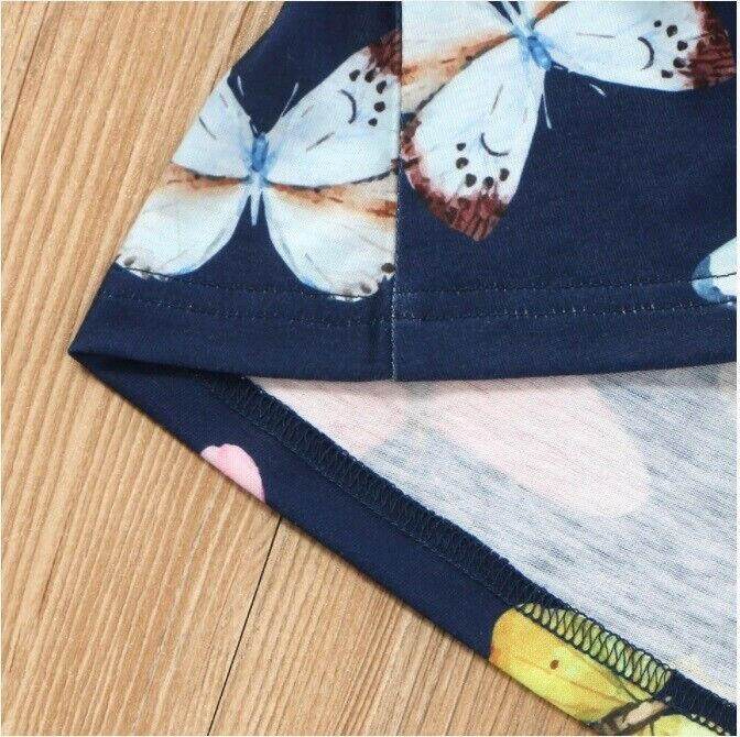 Girls' Dark Blue Butterfly Print Dress - MARIGOLD