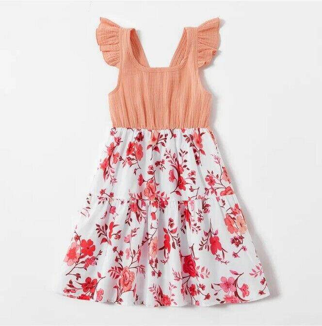 Girls Dress- Girls' Floral Print Coral Pink Pinafore Dress - MARIGOLD