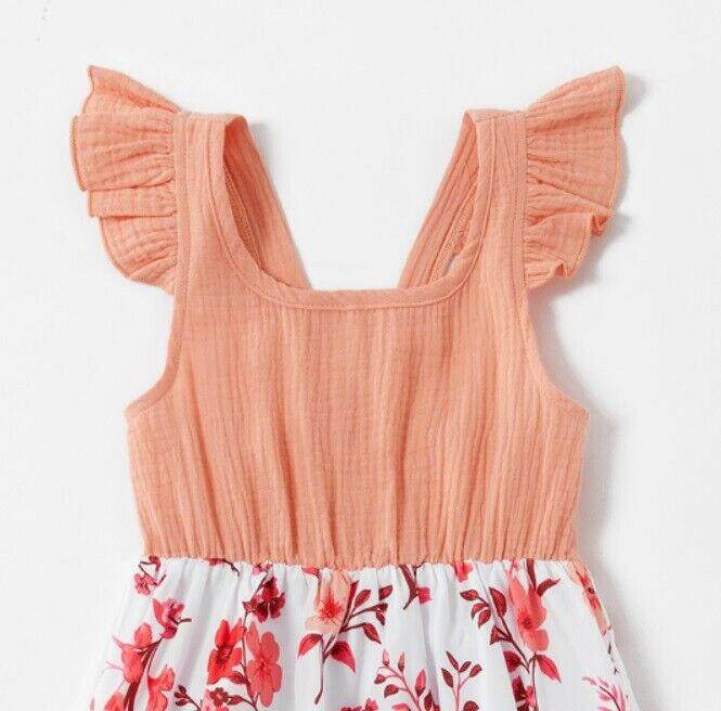 Girls Dress- Girls' Floral Print Coral Pink Pinafore Dress - MARIGOLD
