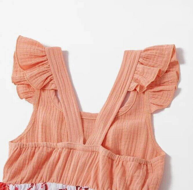 Girls Dress- Girls' Floral Print Coral Pink Pinafore Dress - MARIGOLD