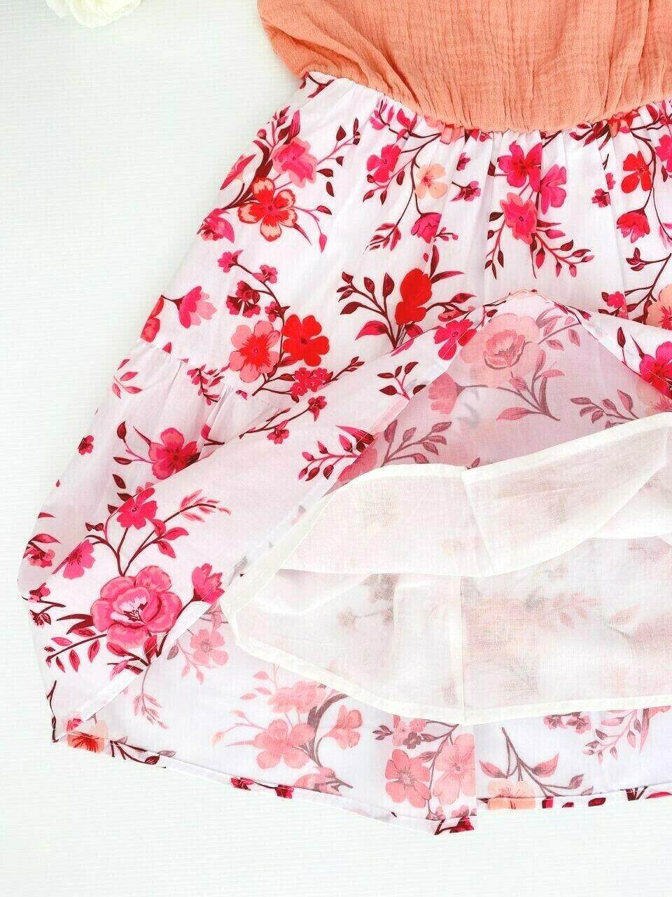 Girls Dress- Girls' Floral Print Coral Pink Pinafore Dress - MARIGOLD