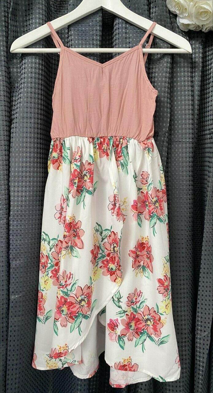 girls dress size 2y/3y/4y/6y/8 years dusty pink & floral hi-low wrap skirt dress - MARIGOLD