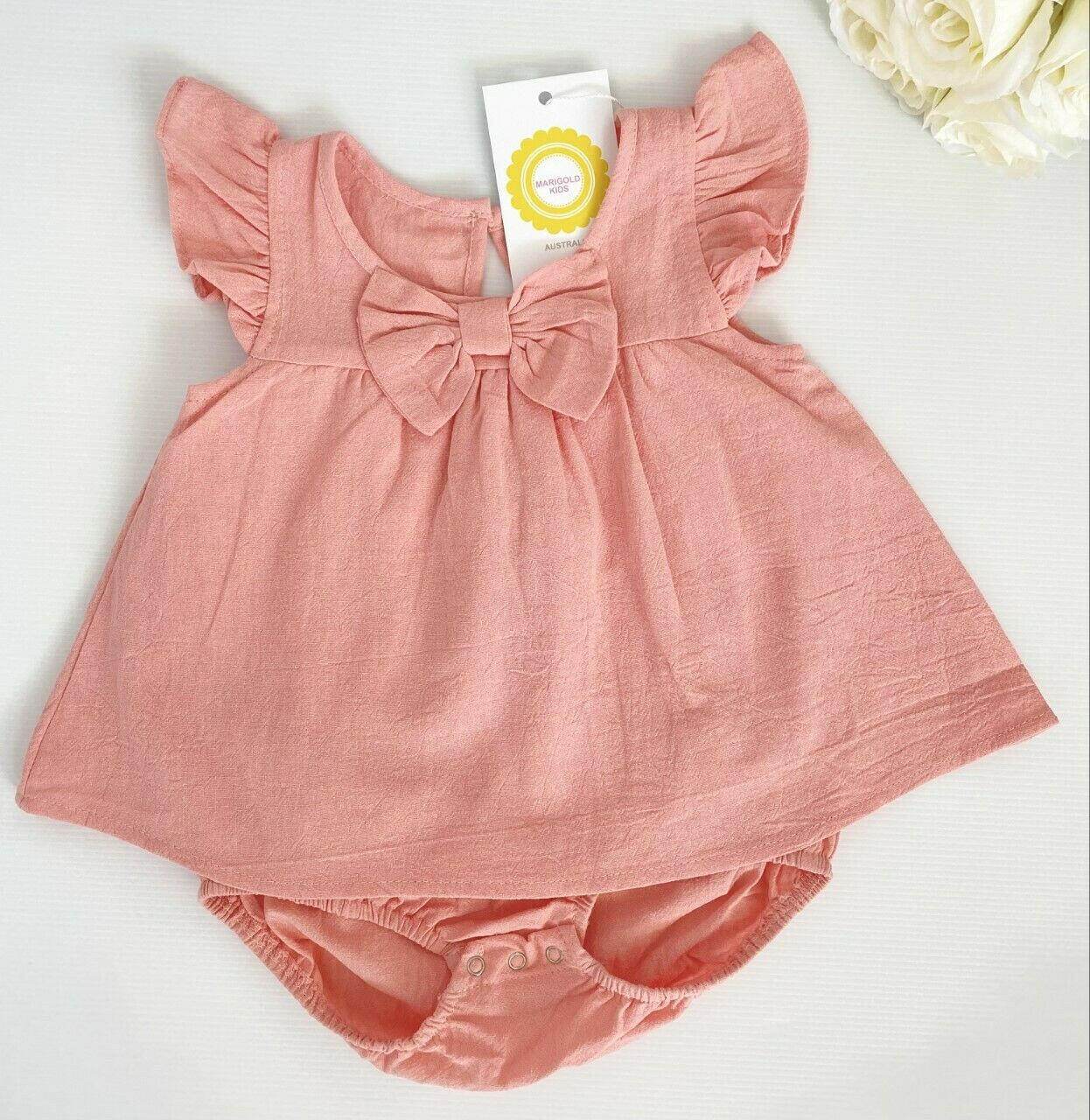 Baby Girls Dress new pink cotton bow baby girl dress - MARIGOLD