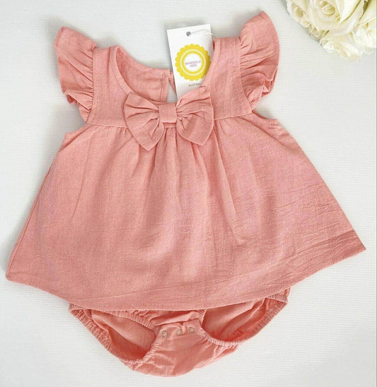 Baby Girls Dress new pink cotton bow baby girl dress - MARIGOLD