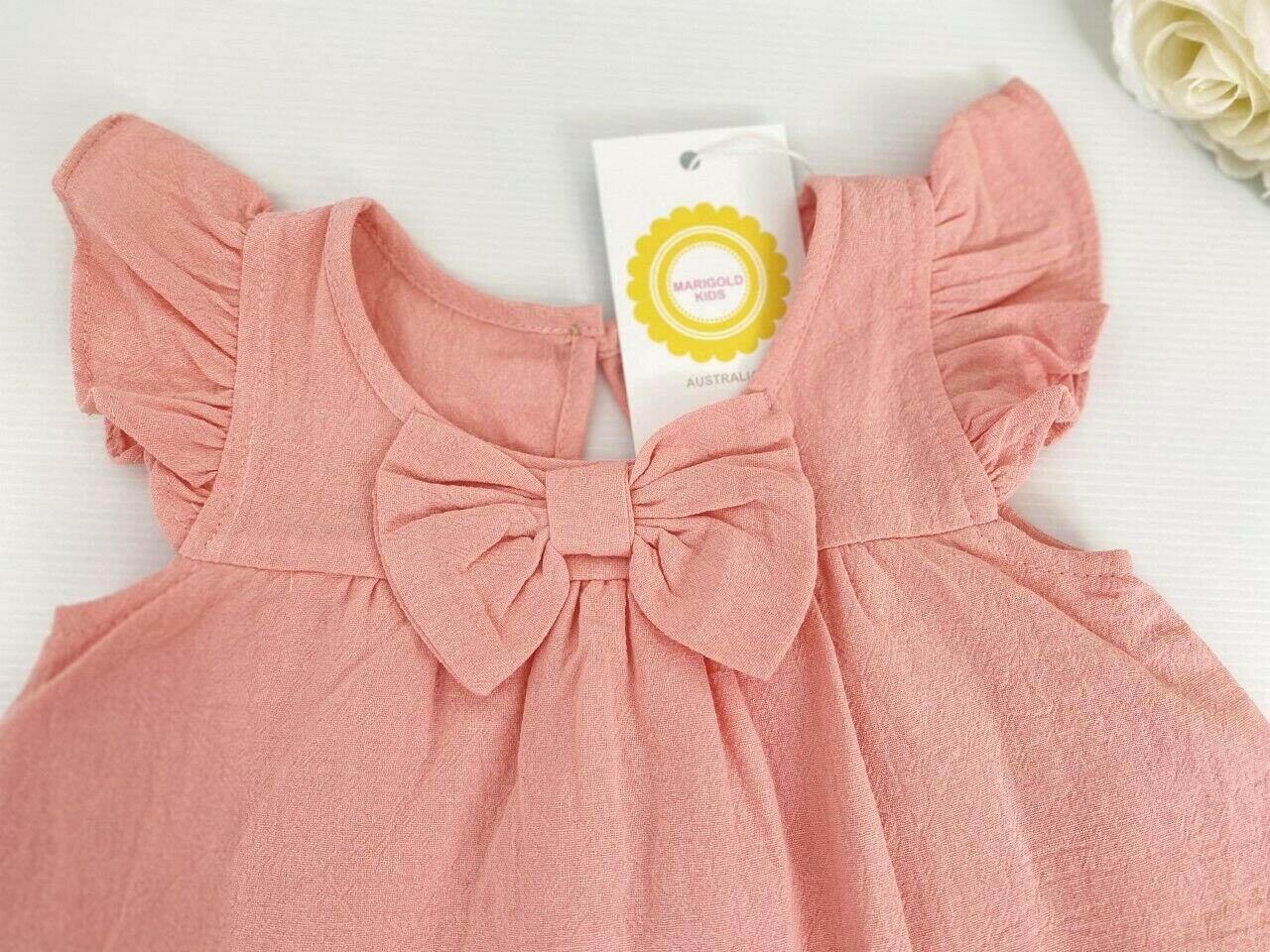Baby Girls Dress new pink cotton bow baby girl dress - MARIGOLD