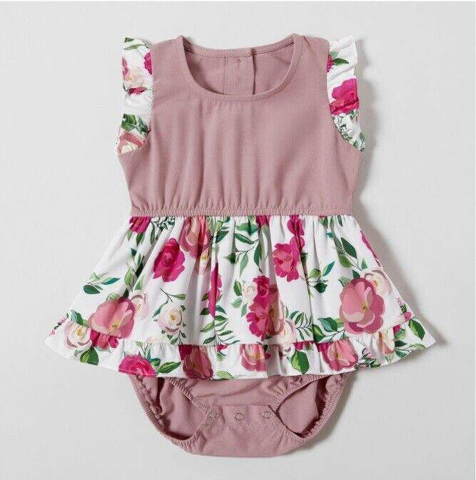 Baby Girls Dusty Pink Floral Dress - MARIGOLD